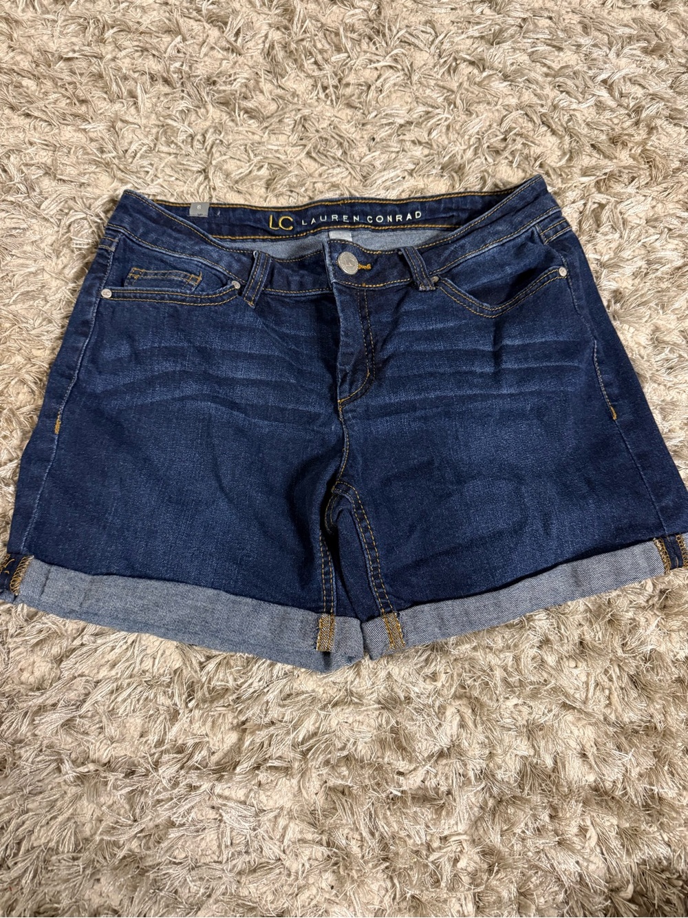 LC Lauren Conrad Dark Blue Roll-Cuff Denim Shorts